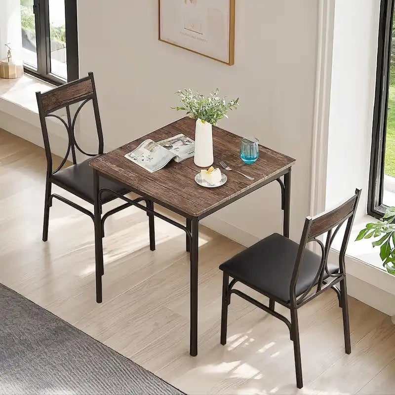 Javlergo Ensemble table de salle à manger 3 pièces, table et chaises de cuisine carrées en bois pour 2, marron rustique