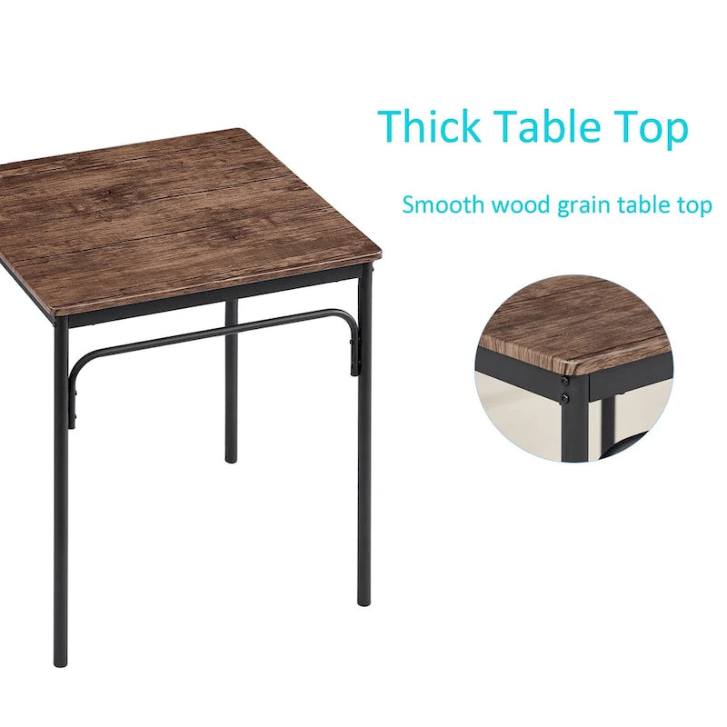 Javlergo Ensemble table de salle à manger 3 pièces, table et chaises de cuisine carrées en bois pour 2, marron rustique