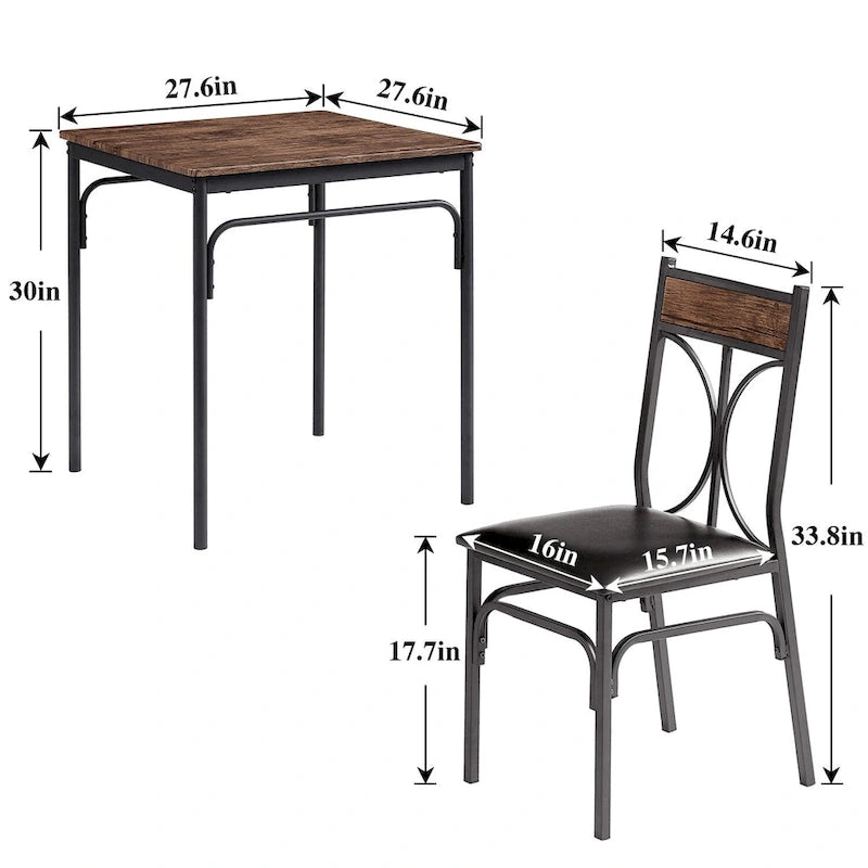 Javlergo Ensemble table de salle à manger 3 pièces, table et chaises de cuisine carrées en bois pour 2, marron rustique