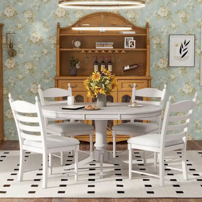 Ensemble de salle à manger 5 pièces Table ronde extensible et 4 chaises