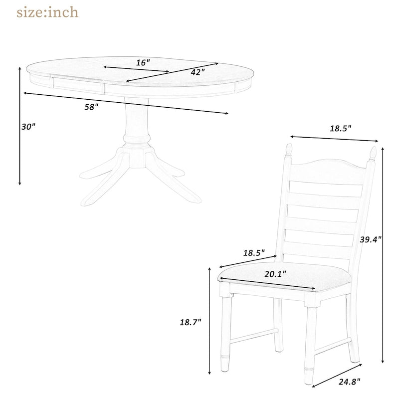 Ensemble de salle à manger 5 pièces Table ronde extensible et 4 chaises