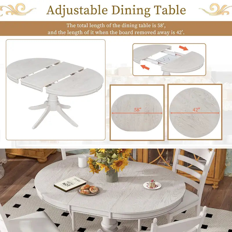 Ensemble de salle à manger 5 pièces Table ronde extensible et 4 chaises