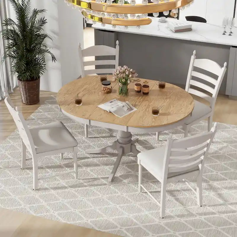 Ensemble de salle à manger 5 pièces Table ronde extensible et 4 chaises