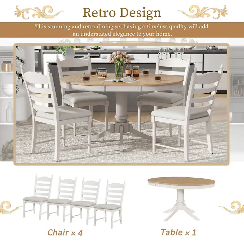 Ensemble de salle à manger 5 pièces Table ronde extensible et 4 chaises