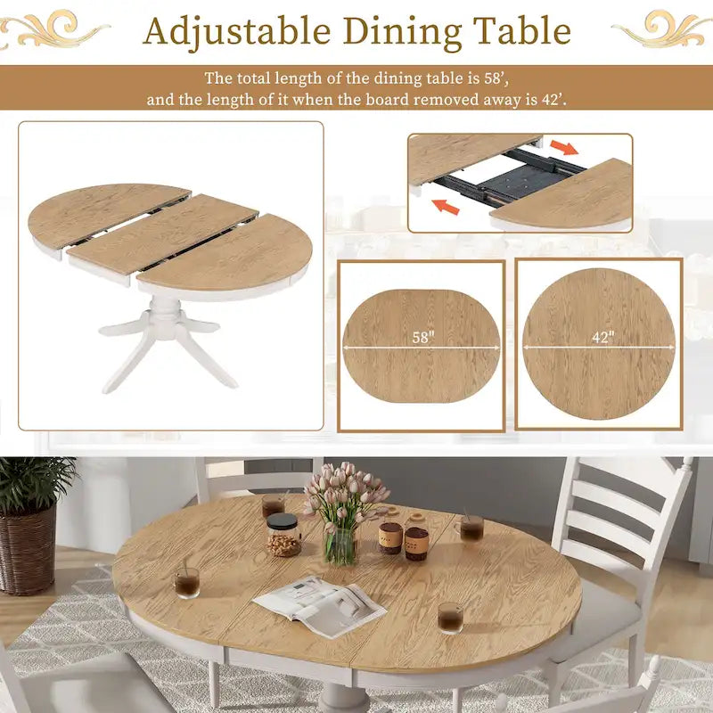 Ensemble de salle à manger 5 pièces Table ronde extensible et 4 chaises
