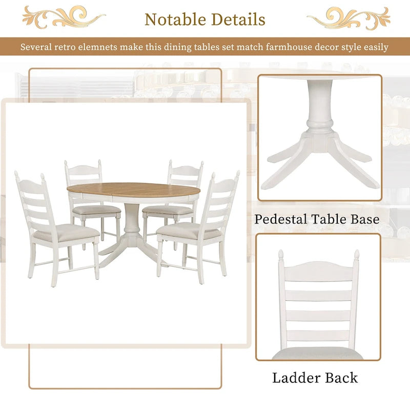 Ensemble de salle à manger 5 pièces Table ronde extensible et 4 chaises