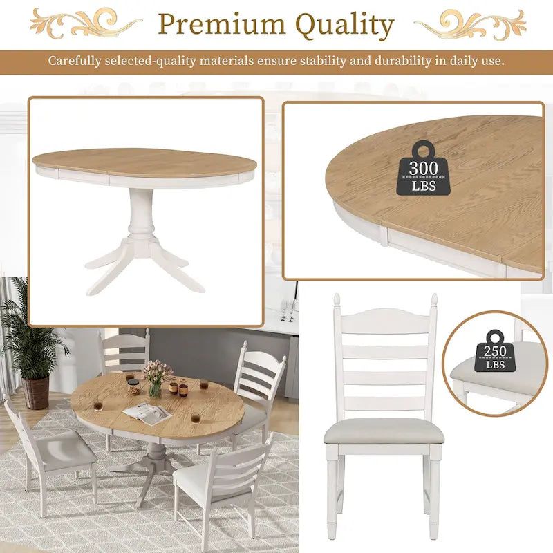 Ensemble de salle à manger 5 pièces Table ronde extensible et 4 chaises