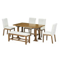 Ensemble de salle à manger 6 places avec table à rallonge 6 pièces style rustique avec base étagère