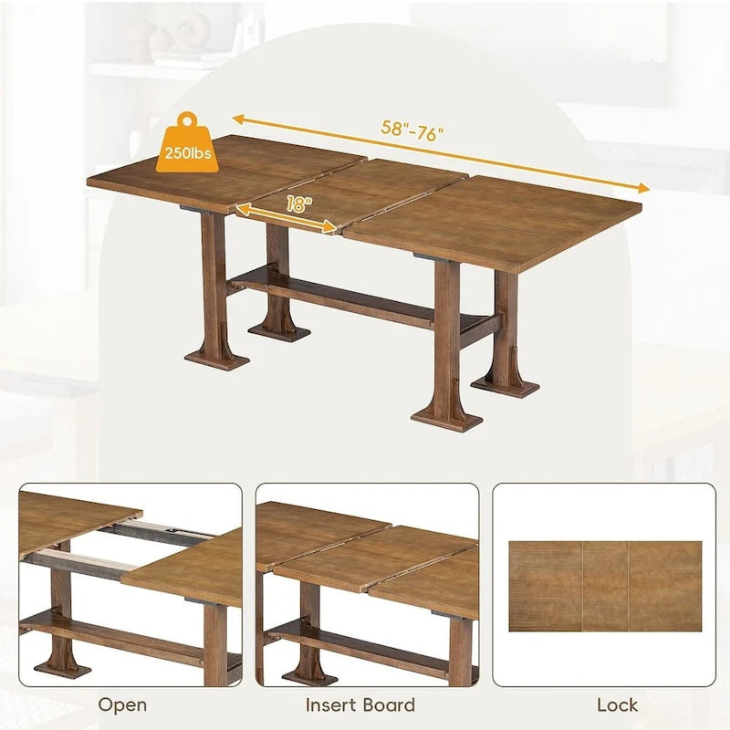Ensemble de salle à manger 6 places avec table à rallonge 6 pièces style rustique avec base étagère