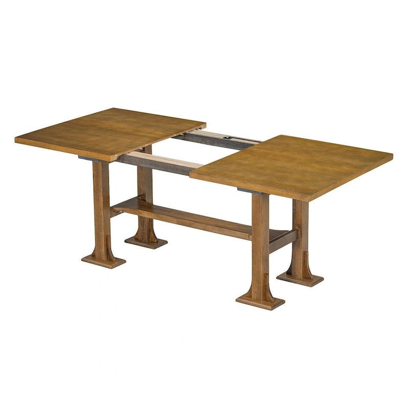 Ensemble de salle à manger 6 places avec table à rallonge 6 pièces style rustique avec base étagère