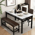 Ensemble de salle à manger moderne 4 pièces, table de cuisine en faux marbre avec banc et chaises en cuir PU pour cuisine, salle à manger