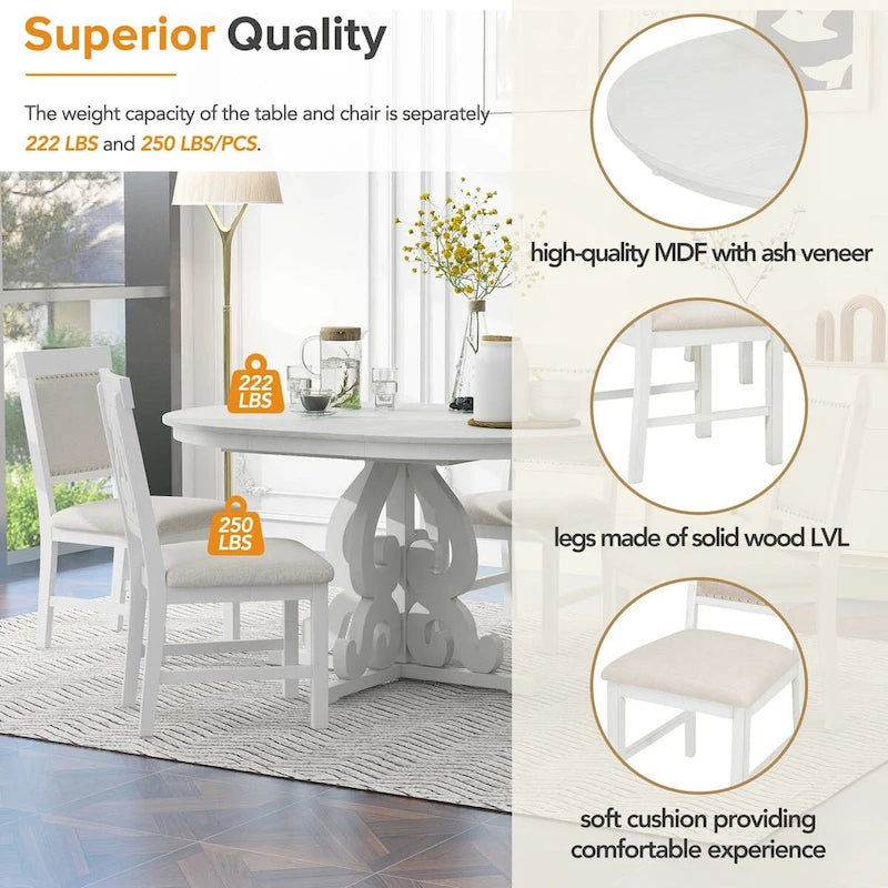 Ensemble de salle à manger fonctionnel rétro 5 pièces 1 table extensible