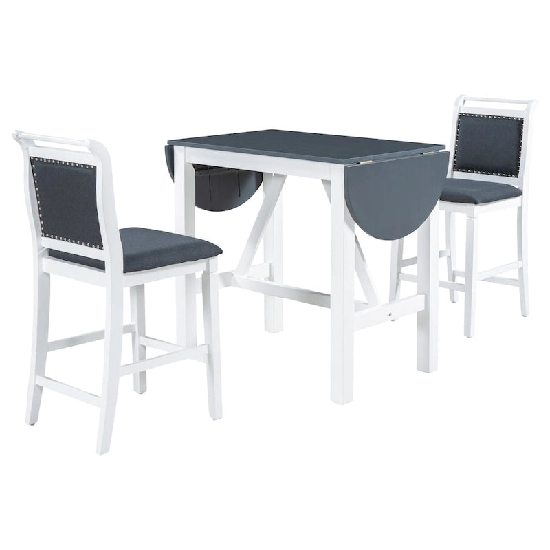 Ensemble de salle à manger 3 pièces en bois à hauteur de comptoir avec rallonge pliable