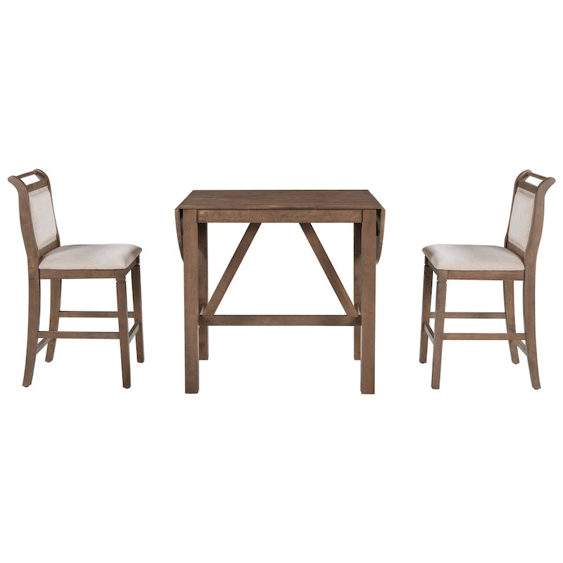 Ensemble de salle à manger 3 pièces en bois à hauteur de comptoir avec rallonge pliable