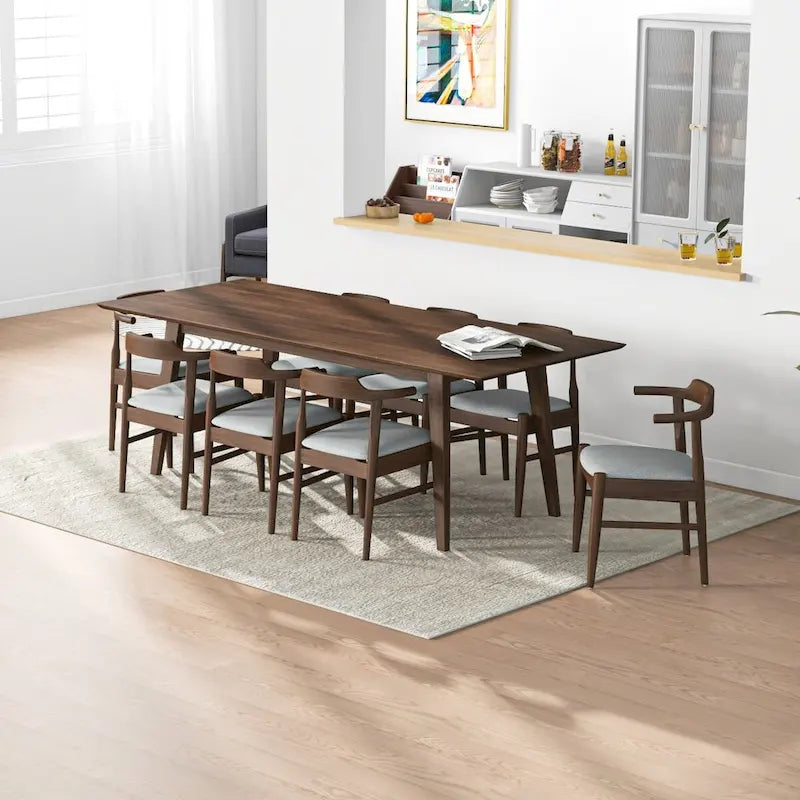 Ensemble de salle à manger confortable 9 pièces en bois massif Avondale Mid-Century Modern
