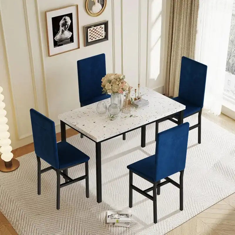 Ensemble de salle à manger 5 pièces moderne en faux marbre pour 4 personnes avec chaises en cuir PU, dinette pour petits espaces, coin petit-déjeuner