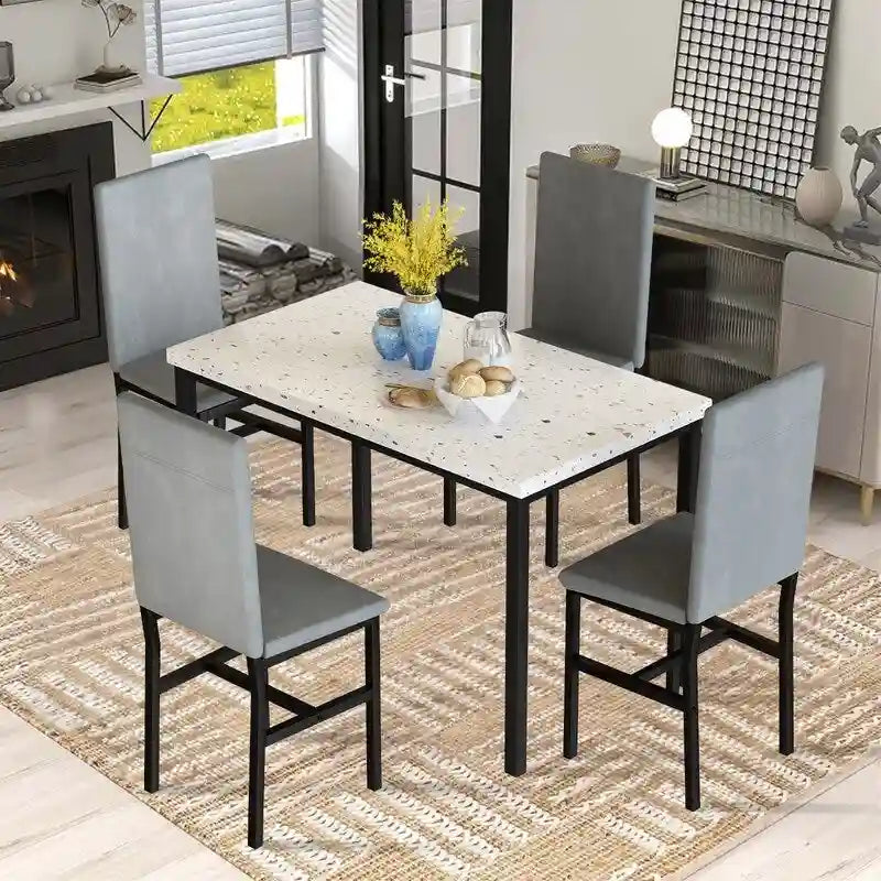 Ensemble de salle à manger 5 pièces moderne en faux marbre pour 4 personnes avec chaises en cuir PU, dinette pour petits espaces, coin petit-déjeuner