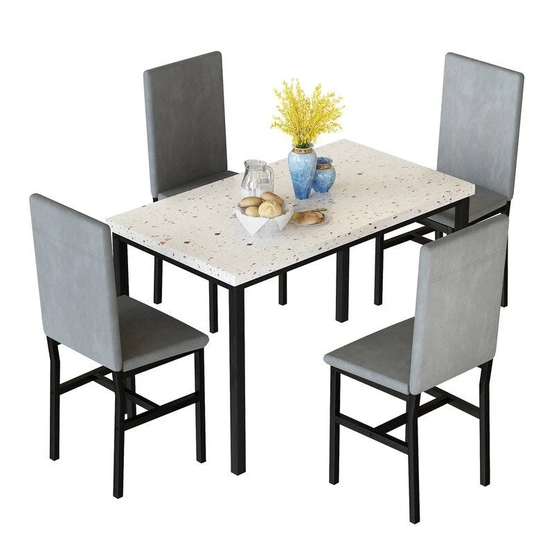 Ensemble de salle à manger 5 pièces moderne en faux marbre pour 4 personnes avec chaises en cuir PU, dinette pour petits espaces, coin petit-déjeuner