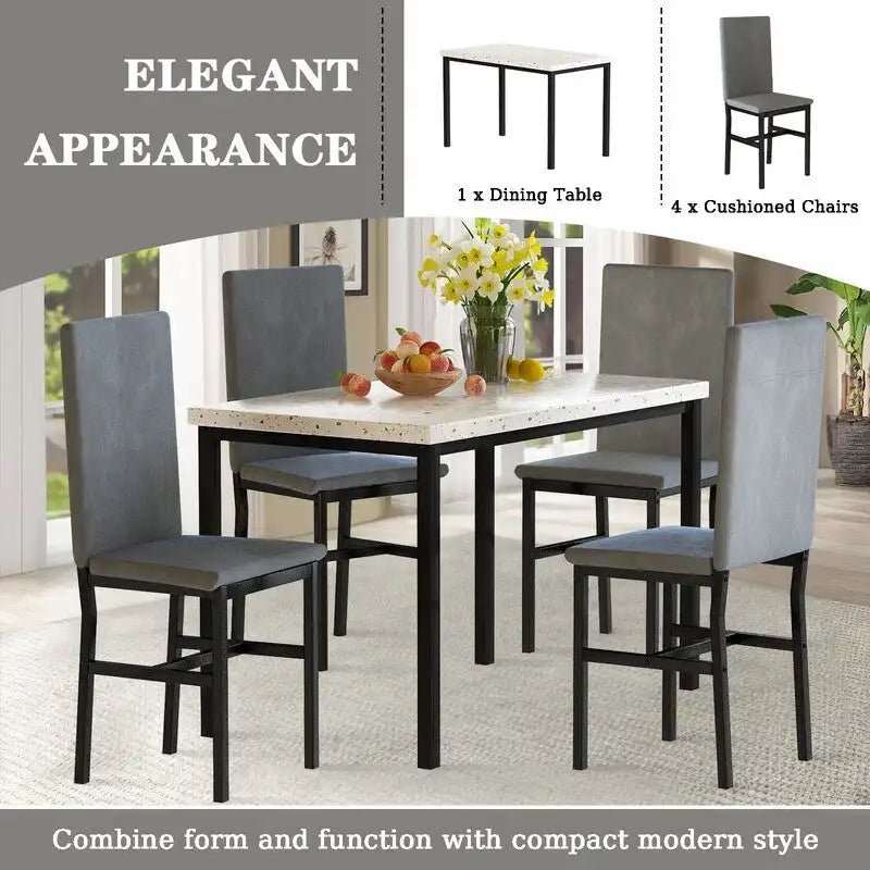 Ensemble de salle à manger 5 pièces moderne en faux marbre pour 4 personnes avec chaises en cuir PU, dinette pour petits espaces, coin petit-déjeuner