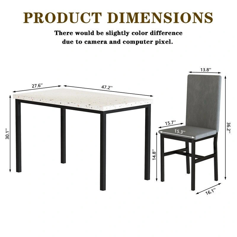 Ensemble de salle à manger 5 pièces moderne en faux marbre pour 4 personnes avec chaises en cuir PU, dinette pour petits espaces, coin petit-déjeuner