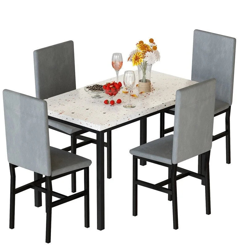 Ensemble de salle à manger 5 pièces moderne en faux marbre pour 4 personnes avec chaises en cuir PU, dinette pour petits espaces, coin petit-déjeuner