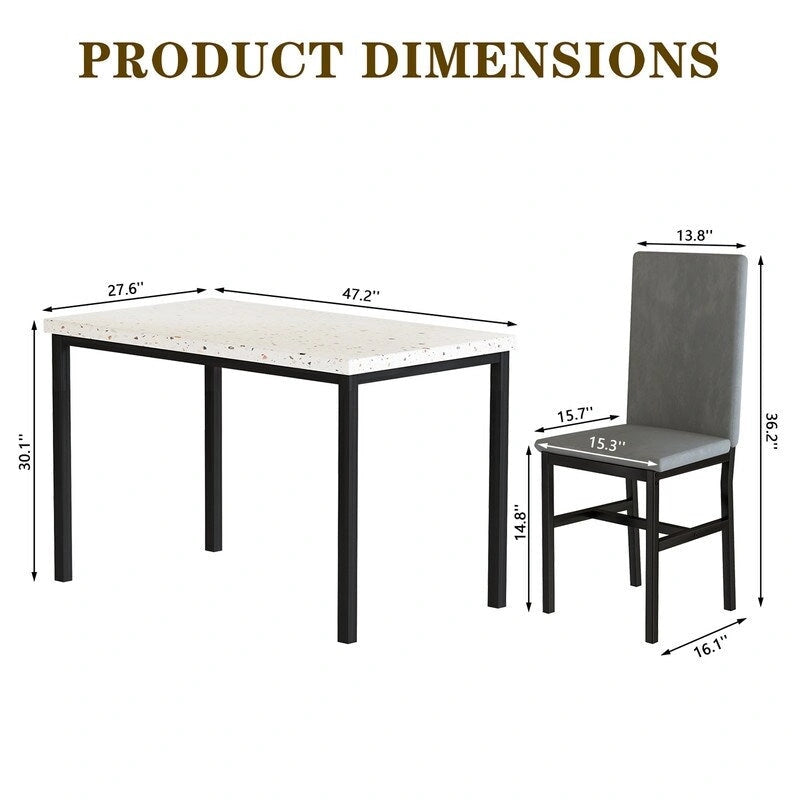 Ensemble de salle à manger 5 pièces moderne en faux marbre pour 4 personnes avec chaises en cuir PU, dinette pour petits espaces, coin petit-déjeuner