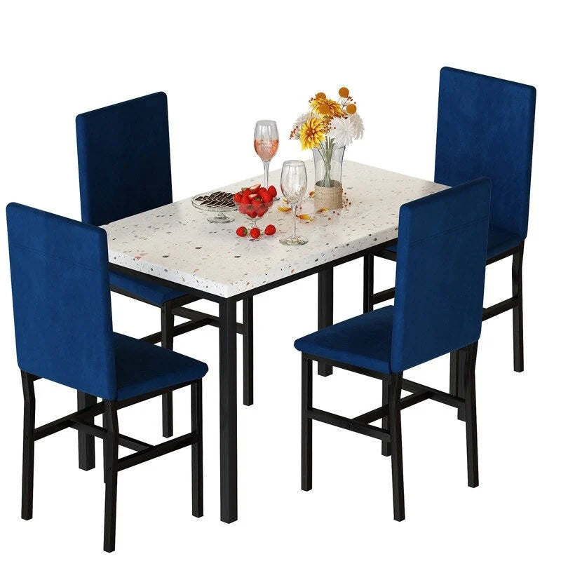 Ensemble de salle à manger 5 pièces moderne en faux marbre pour 4 personnes avec chaises en cuir PU, dinette pour petits espaces, coin petit-déjeuner