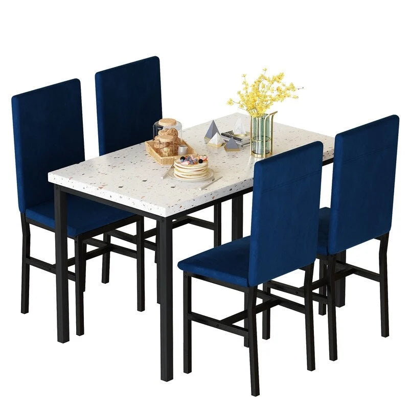 Ensemble de salle à manger 5 pièces moderne en faux marbre pour 4 personnes avec chaises en cuir PU, dinette pour petits espaces, coin petit-déjeuner