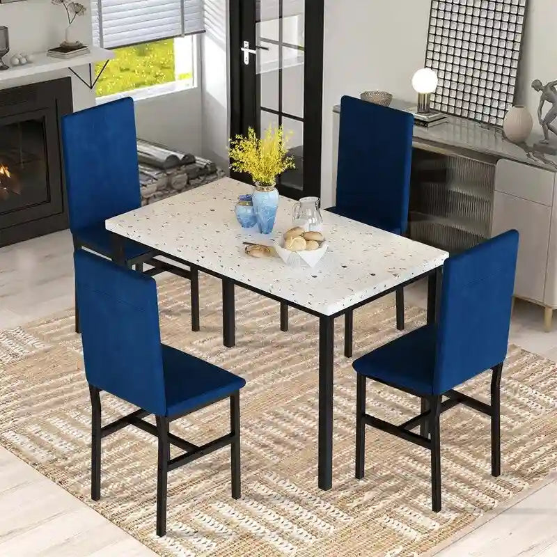 Ensemble de salle à manger 5 pièces moderne en faux marbre pour 4 personnes avec chaises en cuir PU, dinette pour petits espaces, coin petit-déjeuner