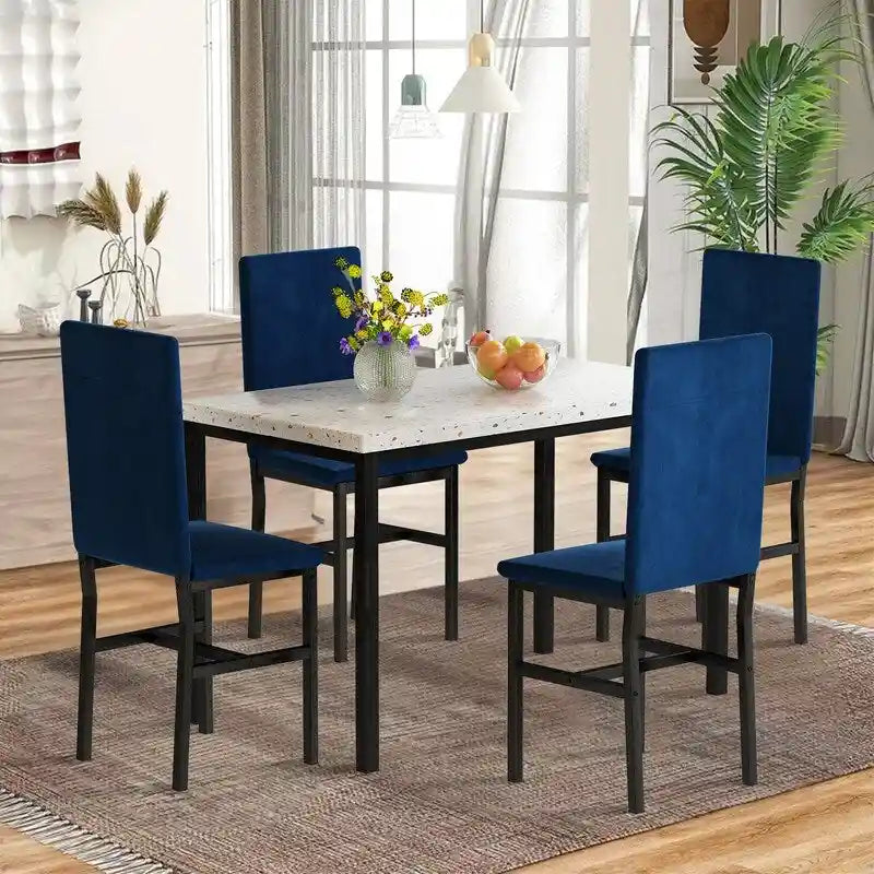 Ensemble de salle à manger 5 pièces moderne en faux marbre pour 4 personnes avec chaises en cuir PU, dinette pour petits espaces, coin petit-déjeuner