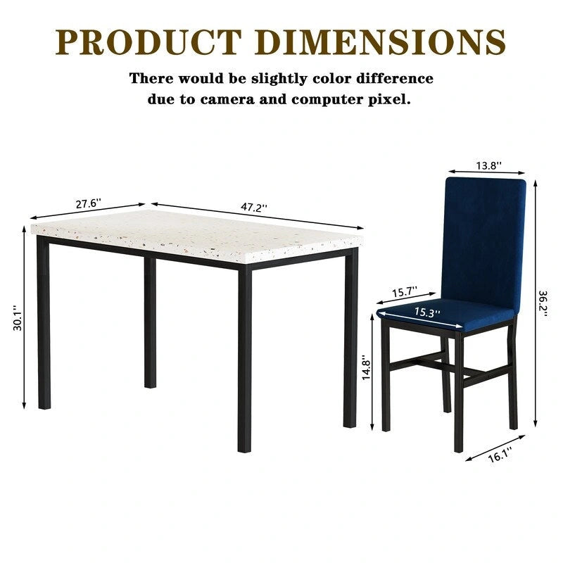 Ensemble de salle à manger 5 pièces moderne en faux marbre pour 4 personnes avec chaises en cuir PU, dinette pour petits espaces, coin petit-déjeuner