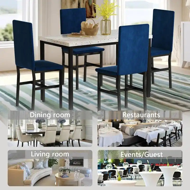 Ensemble de salle à manger 5 pièces moderne en faux marbre pour 4 personnes avec chaises en cuir PU, dinette pour petits espaces, coin petit-déjeuner