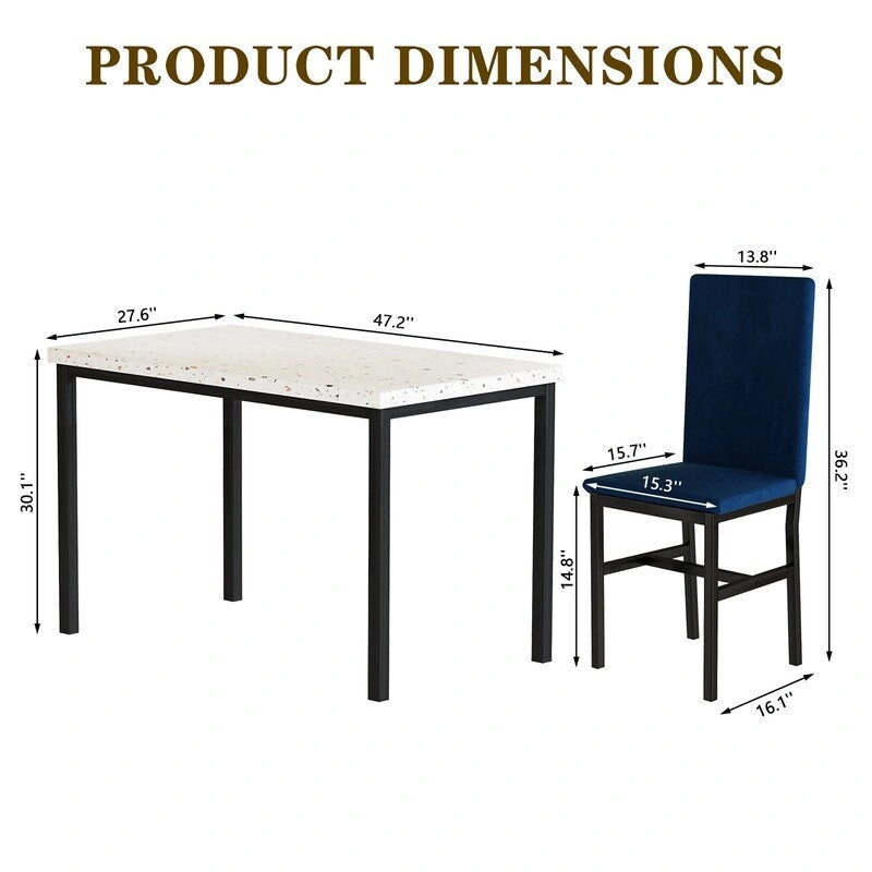 Ensemble de salle à manger 5 pièces moderne en faux marbre pour 4 personnes avec chaises en cuir PU, dinette pour petits espaces, coin petit-déjeuner
