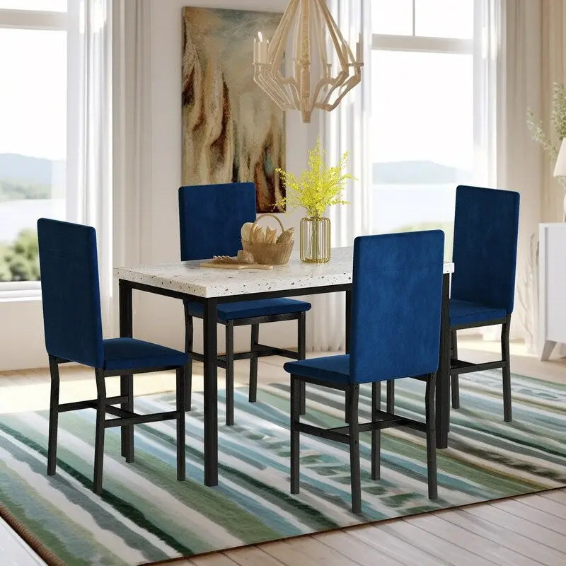 Ensemble de salle à manger 5 pièces moderne en faux marbre pour 4 personnes avec chaises en cuir PU, dinette pour petits espaces, coin petit-déjeuner