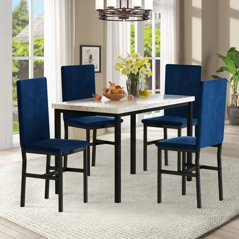 Ensemble de salle à manger 5 pièces moderne en faux marbre pour 4 personnes avec chaises en cuir PU, dinette pour petits espaces, coin petit-déjeuner