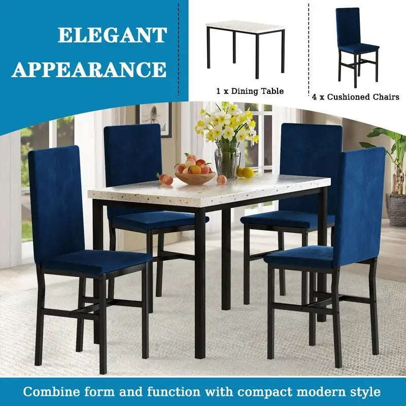 Ensemble de salle à manger 5 pièces moderne en faux marbre pour 4 personnes avec chaises en cuir PU, dinette pour petits espaces, coin petit-déjeuner