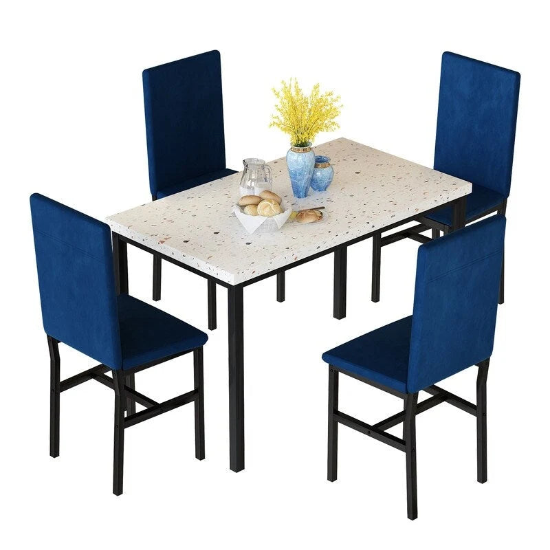 Ensemble de salle à manger 5 pièces moderne en faux marbre pour 4 personnes avec chaises en cuir PU, dinette pour petits espaces, coin petit-déjeuner