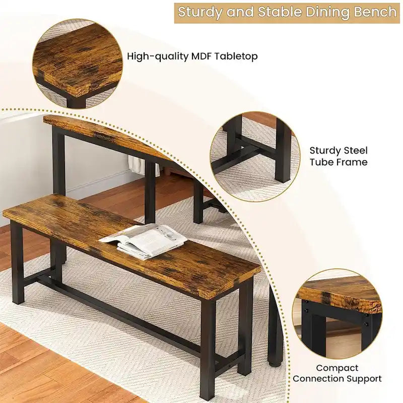 Ensemble table à manger de ferme avec 2 bancs, ensemble de 3 pièces