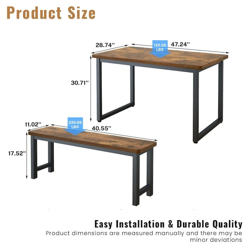 Ensemble table à manger de ferme avec 2 bancs, ensemble de 3 pièces