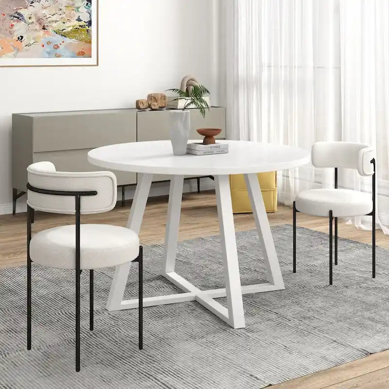 Ensemble de salle à manger rond 5 pièces Roundhill Durban, table de salle à manger tréteau avec 4 chaises en bouclé