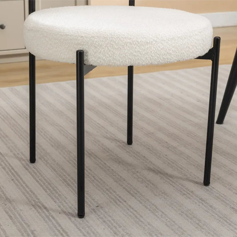 Ensemble de salle à manger rond 5 pièces Roundhill Durban, table de salle à manger tréteau avec 4 chaises en bouclé