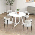 Ensemble de salle à manger rond 5 pièces, table de salle à manger à tréteaux avec 4 chaises en tissu bouclé