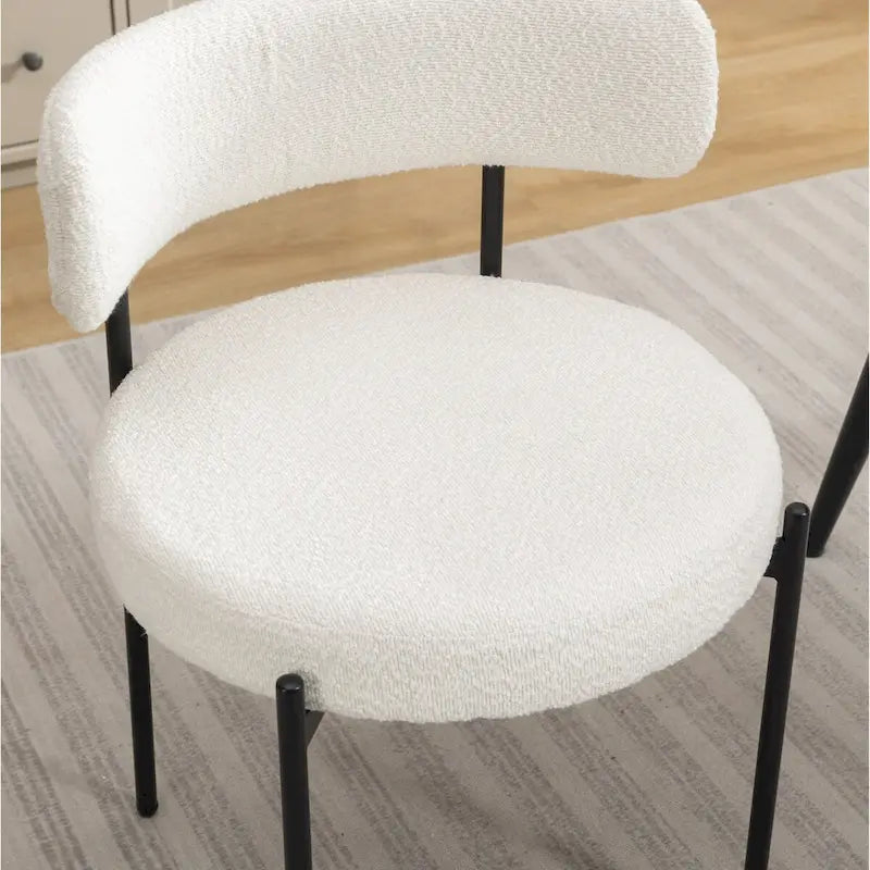Ensemble de salle à manger rond 5 pièces, table de salle à manger à tréteaux avec 4 chaises en tissu bouclé