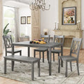 Ensemble de salle à manger 6 pièces en bois avec table, 4 chaises à dossier croisé et banc