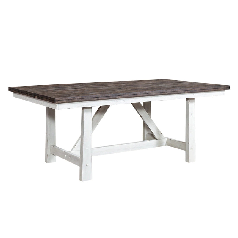 Ensemble de table à tréteaux 5 pièces, blanc et bois, style ferme