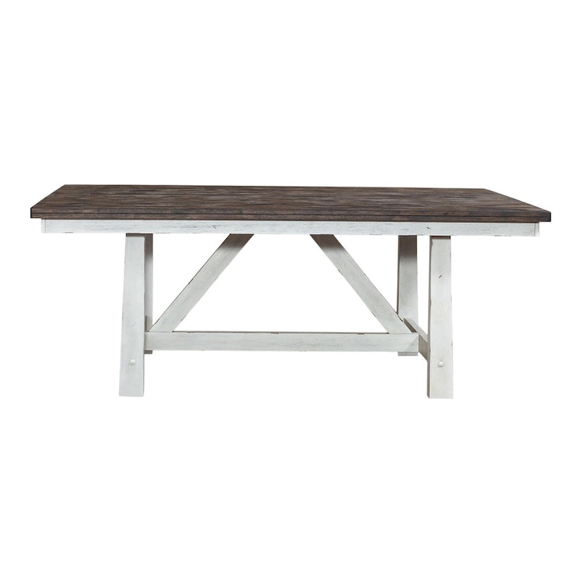 Ensemble de table à tréteaux 5 pièces, blanc et bois, style ferme