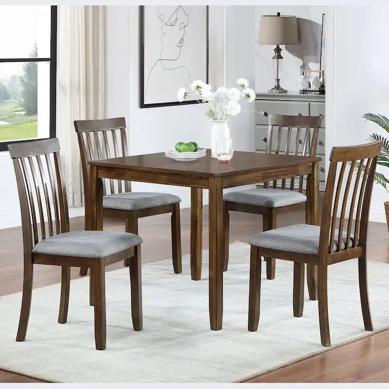 Ensemble de table à manger rectangulaire en bois pour 4 personnes, table de salle à manger de cuisine pour petit espace, Noyer