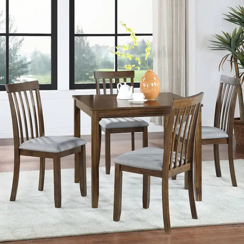 Ensemble de table à manger rectangulaire en bois pour 4 personnes, table de salle à manger de cuisine pour petit espace, Noyer