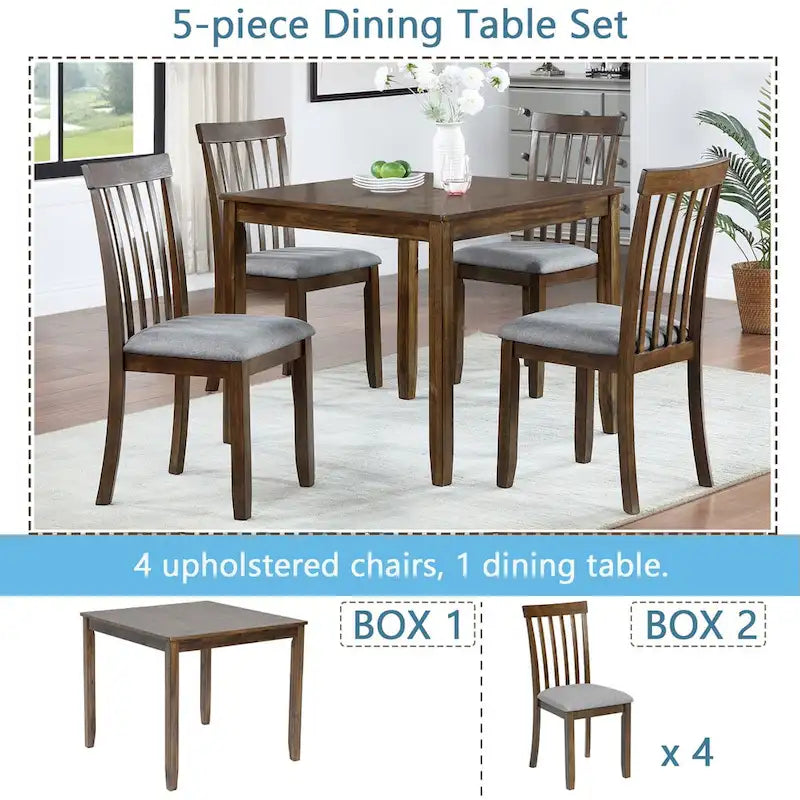 Ensemble de table à manger rectangulaire en bois pour 4 personnes, table de salle à manger de cuisine pour petit espace, Noyer