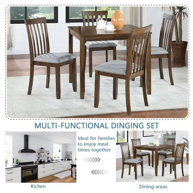 Ensemble de table à manger rectangulaire en bois pour 4 personnes, table de salle à manger de cuisine pour petit espace, Noyer